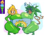  big_breasts big_butt black_eyes blaster_master breast_squish breasts breasts_frottage butt cleavage_cutout clothing crouching duo elemental_creature elemental_humanoid eyewear female flora_fauna flower flower_creature flower_humanoid green_body hand_on_hip hands_behind_head huge_breasts huge_butt huge_thighs humanoid hyper hyper_breasts kanna_(blaster_master) plant plant_humanoid sharing_clothing shirt smile squish sunglasses thick_thighs topwear video_games wallstapless 