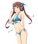  1girl asagumo_(kancolle) blue_swimsuit breasts brown_hair chuchu_tako commentary_request cowboy_shot grey_eyes hair_ribbon highres kantai_collection long_hair looking_at_viewer one-hour_drawing_challenge ribbon small_breasts solo standing swimsuit twintails twitter_username 