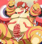  2022 anthro aosano_tenpura blush bodily_fluids bound bowser cum edit ejaculation electrostimulation genital_fluids genitals group hi_res humanoid_hands kemono koopa male mario_bros nintendo overweight overweight_male penis red_body scalie slit tentacles uncensored video_games 