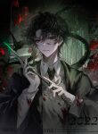  1boy absurdres bishounen black_hair black_necktie brown_hair collared_shirt harry_potter_(series) highres hogwarts_school_uniform long_sleeves male_focus necktie red_eyes school_uniform shirt short_hair snake solo voldemort zhumojian 