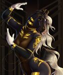  abstract_background anthro breasts dancing ear_piercing ear_ring equid equine female gem gold_(metal) gold_jewelry hi_res horse humanoid_hands in_motion jewelry jewelry_only looking_away mammal mane morrigan_(morrigan_the_marwari) morrigan_the_marwari nude piercing raised_arm raised_tail ring_piercing solo 
