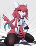  anthro blush breasts clothing female hair hi_res kneeling latias legendary_pok&eacute;mon legwear looking_at_viewer nintendo open_mouth pok&eacute;mon pok&eacute;mon_(species) red_hair rilex_lenov solo underwear video_games white_body 