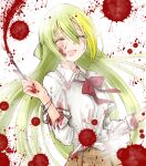  alina_gray blood blood_on_clothes blood_on_face blood_splatter bow bowtie closed_eyes green_hair hair_between_eyes long_hair loose_bowtie magia_record:_mahou_shoujo_madoka_magica_gaiden mahou_shoujo_madoka_magica multicolored_hair paintbrush sakae_general_school_uniform satom school_uniform side-tie_shirt sidelocks smile straight_hair streaked_hair very_long_hair wristband 