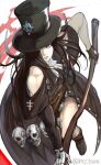  1other androgynous ascot bare_shoulders black_hair boots choker fingerless_gloves gloves guilty_gear guilty_gear_strive hat highres holding long_hair looking_at_viewer red_eyes scythe simple_background skull solo testament_(guilty_gear) top_hat tsuna_(akmu8832) weapon 
