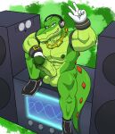  abs absurd_res anthro balls boombox chain clothing crocodile crocodilian crocodylid dg254 digital_media_(artwork) erection genitals gloves green_body handwear headphones hi_res humanoid humanoid_genitalia male muscular muscular_anthro muscular_male nipples nude pecs penis reptile scalie sega simple_background smile solo sonic_the_hedgehog_(series) vector_the_crocodile video_games 