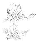  airships_conquer_the_skies digital_media_(artwork) dragon female feral flying looking_at_viewer monochrome ncimpuu simple_background sketch smile solo suspendium_dragon_(acts) video_games wings 