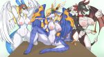  anthro big_breasts breasts dragon dragonmaid_(yu-gi-oh!) dragonmaid_sheou duel_monster feathered_dragon feathered_wings feathers female fraydragon genitals hair hi_res horn konami legendz membrane_(anatomy) membranous_wings nipples nude pussy saffira_queen_of_dragons shiron wing_claws wings yu-gi-oh! 