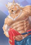  abs anthro bottomwear bulge canid canine canis clothed clothing clothing_lift erection genitals hi_res lifewonders loincloth loincloth_lift male mammal marchosias_(tas) muscular muscular_anthro muscular_male nipples pecs penis pubes solo tokyo_afterschool_summoners vein veiny_penis video_games wolf zenon0917 