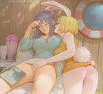  2girls animal_ears animal_nose anus ass bangs bare_arms bare_shoulders bartolomeobari black_hair blonde_hair blue_eyes blue_hair blunt_bangs blush book bottomless breasts carrot_(one_piece) clitoral_stimulation clothes_lift commentary covered_nipples cup drinking_glass drinking_straw english_commentary fingering food furry furry_with_non-furry ice_cream interspecies large_breasts lifebuoy long_hair long_sleeves looking_at_another looking_away looking_to_the_side multiple_girls nico_robin one_piece open_mouth parfait parted_lips pussy rabbit_ears rabbit_girl rabbit_tail reclining red_eyes shade short_hair sitting skirt skirt_lift sleeveless smile spread_legs sundae tail uncensored yuri 