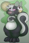  anthro belly clothing digital_media_(artwork) fart fart_fetish female foxball fur hair hi_res kitty_pride mammal maria_mustela mephitid simple_background skunk smile solo thick_thighs video_games 