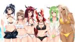  6+girls absurdres animal_ears antler_ring bikini blue_eyes blue_hair breasts brown_eyes brown_hair ceres_fauna choker cleavage closed_eyes criss-cross_halter dark-skinned_female dark_skin frilled_bikini frills green_hair hair_intakes hakos_baelz halter_top halterneck heterochromia highres holocouncil hololive hololive_english horns irys_(hololive) large_breasts light_brown_hair medium_breasts mouse_ears mouse_girl multicolored_hair multiple_girls multiple_horns nanashi_mumei navel o-ring o-ring_bikini omega_alpha one_eye_closed open_mouth ouro_kronii popcornflakes purple_eyes purple_hair red_hair smile streaked_hair swimsuit tsukumo_sana virtual_youtuber yellow_eyes 