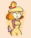  2022 alfred0sauce animal_crossing anthro breasts canid canine canis domestic_dog female front_view fur genitals hands_behind_back hi_res isabelle_(animal_crossing) mammal nintendo nipples nude open_mouth open_smile portrait pussy shih_tzu smile solo three-quarter_portrait toony toy_dog video_games yellow_body yellow_fur 
