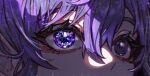  1girl 25-ji_night_code_de._(project_sekai) asahina_mafuyu bangs blurry close-up covered_mouth depth_of_field eyelashes highres kika light light_particles light_rays looking_to_the_side project_sekai purple_eyes purple_hair solo 