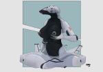  aircraft aircraft_humanoid airlock anthro black_and_white_body blue_lips bodily_fluids breast_grab breasts crossed_legs eyeless female hand_on_breast havoc63 lactating lips living_aircraft living_machine living_vehicle machine nasa sitting smile solo space space_shuttle spacecraft us_flag vehicle wings 