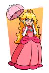  blonde_hair blue_eyes crown dress earrings gloves jewelry long_hair mario_(series) marrii1n open_mouth parasol pink_dress pink_lips princess_peach umbrella white_gloves 