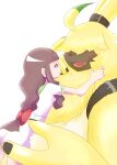  angoramon angoramon_(ghost_game) anthro bandai_namco blush brown_hair digimon digimon_(species) digimon_ghost_game duo female fur hair hair_over_eyes hi_res human lagomorph leporid long_ears male mammal netiel ponytail_ears rabbit ruri_tsukiyono yellow_body yellow_fur 