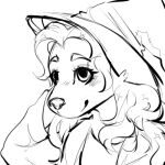 anonymous_artist anthro blush blush_lines canid canine canis clothing curled_hair female feral fox hair hat headgear headwear invalid_tag kiki_(nekopumpkin) looking_up low_res mammal sketch solo witch_hat 