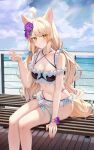  bad_link blonde_hair blush flower hair_flower hair_ornament highres original ru_zhai swimsuit yellow_eyes 