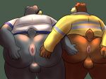  2022 absurd_res animal_crossing anthro anus backsack balls big_butt brown_body butt clothing curt_(animal_crossing) duo genitals grey_body hi_res humanoid_hands male male/male mammal neotorakuma nintendo overweight overweight_male shirt simple_background teddy_(animal_crossing) topwear ursid video_games 