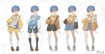  1boy blue_eyes blue_hair fashion full_body highres loafers long_sleeves looking_at_viewer male_focus multicolored_eyes original purple_eyes reference_sheet shoes short_hair shorts socks solo white_background yonab yonab_(yonab) 