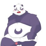  1:1 2022 absurd_res alp_(tas) anthro balls belly big_belly black_nose blush eyes_closed genitals giant_panda hi_res humanoid_genitalia humanoid_hands humanoid_penis kemono lifewonders male mammal moobs overweight overweight_male penis purple_body saheul_s simple_background sitting solo tokyo_afterschool_summoners towel ursid video_games white_background white_body 