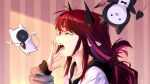  1girl absurdres bloom_(irys) closed_eyes fangs from_side gloom_(irys) highres hololive horns irys_(hololive) messy_hair open_mouth pointy_ears sharp_teeth tagcaat teeth virtual_youtuber yawning 