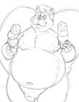  2022 anthro belly big_belly bravo dessert facial_hair food hi_res humanoid_hands ice_cream male mammal mature_male mephitid monochrome moobs mustache navel nipples overweight overweight_male sketch skunk solo 