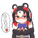  1girl african_penguin_(kemono_friends) animal_costume animal_ear_fluff animal_ears belt black_eyes black_hair blush bow bowtie closed_mouth clothing_cutout elbow_gloves gloves headphones highres higumamon_(kemono_friends) kemono_friends kemono_friends_v_project long_hair looking_at_viewer mcgunngu multicolored_hair red_hair shirt simple_background sleeveless sleeveless_shirt solo virtual_youtuber white_background white_hair 