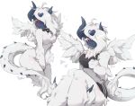  &lt;3 absol anthro blue_claws blue_face blue_horn blush bottomwear bra breasts claws clothing collar dragon eyebrows featureless_breasts female fluffy fur gym_bottomwear gym_clothing gym_shorts hair hand_covering_pussy hand_on_chest horn hybrid long_hair long_tail mega_absol mega_evolution nintendo nude pok&eacute;mon pok&eacute;mon_(species) red_eyes shorts signature sitting spiked_collar spikes sports_bra tail_fluff typh underwear video_games white_body white_eyebrows white_fur white_hair white_wings wings 