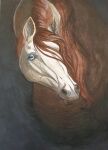  absurd_res ambiguous_gender blue_eyes brown_body brown_fur brown_hair colored colored_pencil_(artwork) copic_markers equid equine feral fur hair hi_res horse mammal mireina quarter_horse solo solo_focus traditional_media_(artwork) 