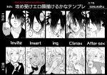  blush boruto:_naruto_next_generations chart english_text engrish_text expressions facial_mark forehead_mark greyscale haruno_sakura hetero highres implied_sex monochrome naruto_(series) niku_(ni23ku) one_eye_closed pillow pillow_bite ranguage sweat tears translation_request uchiha_sasuke 