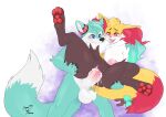  2022 3_toes anthro anthro_on_anthro areola balls big_breasts black_body black_fur blue_body blue_eyes blue_fur blush bodily_fluids braixen breast_play breast_suck breastfeeding breastfeeding_during_sex breasts canid canine digital_media_(artwork) dipstick_tail duo eyebrows fan_character feet female female_penetrated fox from_behind_position fur fur_markings genitals hi_res inner_ear_fluff lactating leg_grab lofiflavors male male/female male_penetrating male_penetrating_female mammal markings milk nintendo nipples nude open_mouth pawpads penetration penis pink_nipples pok&eacute;mon pok&eacute;mon_(species) red_eyes red_nose ribbons roflfox seraphine_(roflfox) sex stand_and_carry_position standing standing_sex stick sucking tail_markings toes tongue tuft vaginal vaginal_penetration video_games white_body white_fur yellow_body yellow_fur yogoat 