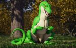  absurd_res ambiguous_gender belly dinosaur feral forest forest_background grass green_back green_body hi_res interceptor looking_at_viewer meme_pose nature nature_background open_mouth orange_eyes plant reptile scalie solo tree white_belly whiteperson 