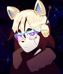  2022 android anthro black_hair black_nose bust_portrait canid canine clothed clothing earpiece eyewear glasses hair hi_res looking_at_viewer machine mammal maya_(pingpenne) multicolored_hair pingpenne portrait robot short_hair star white_hair 
