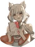  1girl animal_ears bare_shoulders code_nt eyebrows_visible_through_hat fur halterneck head_tilt looking_at_viewer mio_(xenoblade) parted_lips simple_background solo white_background white_hair wide_sleeves xenoblade_chronicles_(series) xenoblade_chronicles_3 yellow_eyes 