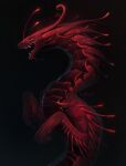  2022 ambiguous_gender black_background digital_media_(artwork) dragon feral hi_res kdromka open_mouth red_body red_eyes red_scales scales simple_background solo teeth wingless_dragon 