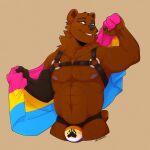  anthro bear_pride_colors brown_body brown_fur bulge chest_harness fur harness hi_res lgbt_pride male mammal muscular nafeon pansexual_pride_colors pride_(disambiguation) pride_colors solo ursid wisterain 