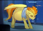  absurd_res bahnbahn_(artist) contractions dialogue feathered_wings feathers female feral friendship_is_magic hi_res labor my_little_pony pregnant pregnant_female red_eyes solo spitfire_(mlp) wings wonderbolts_(mlp) yellow_body 