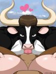  &lt;3 2021 anthro bedroom_eyes black_eyes bovid bovine breasts cattle clitoris clitoris_lick cunnilingus duo female first_person_view genitals hi_res holstein_friesian_cattle long_nipples looking_at_viewer male male/female mammal narrowed_eyes nipples oral pink_nose seductive sex teats udder_breasts vaginal wolfdan86 
