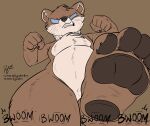  2022 5_fingers dylbun empty_eyes fingers fist imminent_stomp inscryption larger_male looking_at_viewer looking_down macro male mammal mustela mustelid musteline patreon signature simple_background size_difference size_play stoat stoat_(inscryption) teeth true_musteline twitter underpaw 