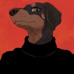  1t0u absurd_res anthro black_clothing black_sweater black_topwear canid canine canis clothing dobermann domestic_dog hatching_(art) headshot hi_res looking_at_viewer male mammal pinscher shaded solo sweater topwear turtle_neck 