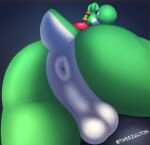  absurd_res anthro anus backsack balls big_balls big_butt bodily_fluids bubble_butt butt genitals green_body green_yoshi hi_res horn huge_balls looking_at_viewer looking_back lying male mario_bros multicolored_body nintendo nude on_front perineum presenting presenting_hindquarters puffy_anus scalie simple_background smile solo sweat thick_thighs tweezalton two_tone_body video_games white_body yoshi 