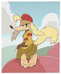  3_toes anthro barefoot canid canine canis cuphead_(game) domestic_dog feet female hi_res hotbrotkuroi looking_back mammal pilot_saluki_(cuphead) soles solo toes video_games 