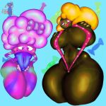 1:1 absurd_res big_breasts blush breasts clothing dessert duo elemental_creature female food food_creature food_humanoid hair hi_res huge_breasts humanoid rbds_mixture simple_background smile spun_sugar thick_thighs 