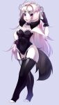  2022 anthro black_clothing black_legwear breasts clothed clothing digital_media_(artwork) female fuwa_(pepsu) gloves hair handwear hi_res hindpaw legwear long_hair maid_uniform mammal open_mouth paws purple_eyes shaded simple_background solo standing tealsick uniform 