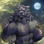  aliensymbol anthro black_sclera blaidd_(elden_ring) canid canine canis elden_ring fangs fromsoftware full_moon hi_res male mammal moon muscular muscular_male pivoted_ears purple_eyes scar solo video_games wolf 