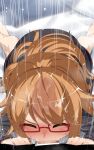  1boy 1girl absurdres bar_censor blush censored closed_eyes commission deepthroat erection fellatio glasses hetero highres kantai_collection large_penis long_sleeves mizumizuni mochizuki_(kancolle) oral orange_hair penis pov red-framed_eyewear saliva skeb_commission sweat 