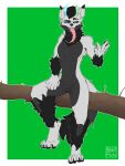  3:4 anthro black_eyes black_hair blaxat_(artist) bodily_fluids canid canine canis charles_(dracodonmius-fursona) dragon drooling drooling_tongue feral fluffy fluffy_arms fluffy_legs full-length_portrait hair hi_res horn hybrid looking_at_viewer male mammal miscellaneous_eyes neck_tuft nude portrait saliva scales shaded simple_background simple_shading solo standing teasing teeth_visible tuft wolf 