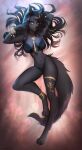  anthro athletic athletic_female bed bed_sheet bedding black_body black_fur black_hair canid canine canis clothing female fur furniture gold hair hi_res lingerie long_hair long_legs long_tail mammal pinup pose sadbitch solo wolf yellow_eyes 