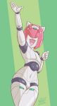  bulge dithering eyeless gesture green_background hi_res humanoid machine male not_furry open_mouth open_smile robot robot_humanoid shamrock_(polynian) simple_background smile solo thigh_gap watoki waving 